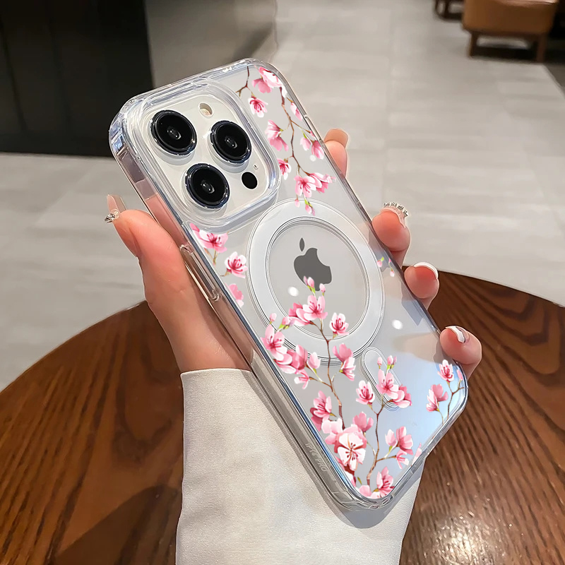 Phone Case Clear - Luxury Pink INS Flowers Case For