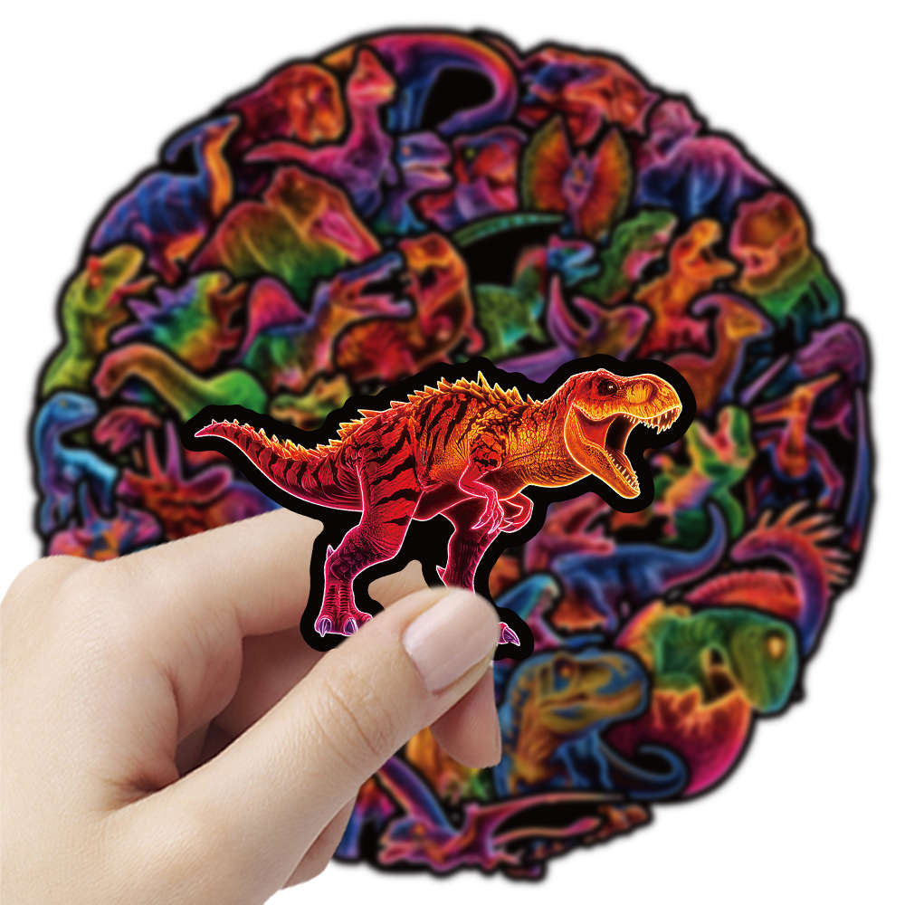 Phone Accessories For Your Car - 50PCS Cartoon Neon Dinosaur Stickers Holographic