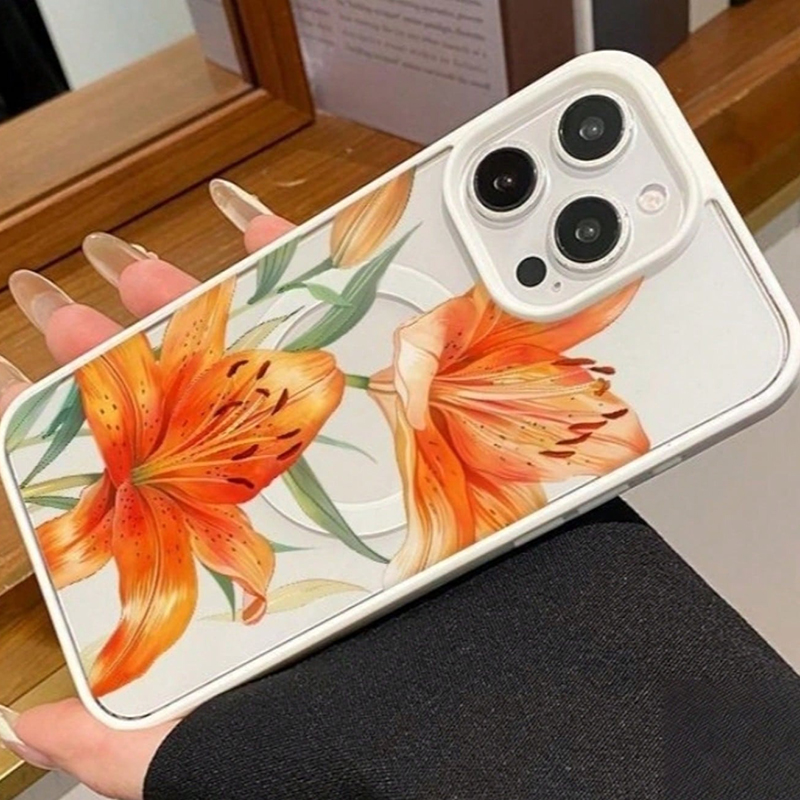 Orange Lily-Patterned Magnetic - Magsafe Wireless Charger ulasan dan harga