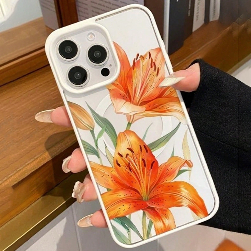Orange Lily-Patterned Magnetic - Magsafe Wireless Charger ulasan dan harga